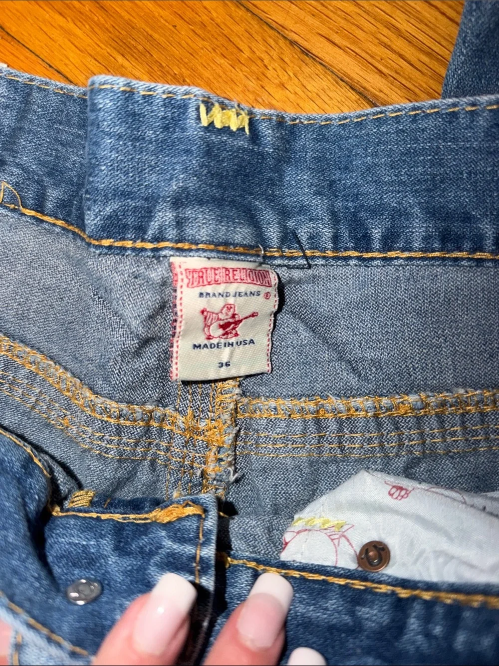 True Religion Men’s Blue Denim Jeans - Pocket Stitch Size 36/32 Ricky Big Q T
